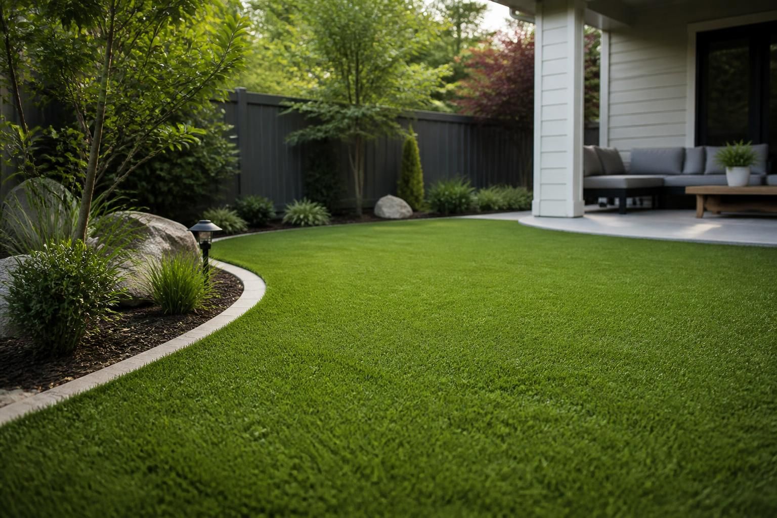 Finished artificial turf with a smooth, even surface.