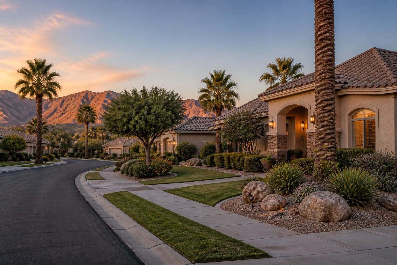 Glendale neighborhood with trimmed palms and neat lawns.