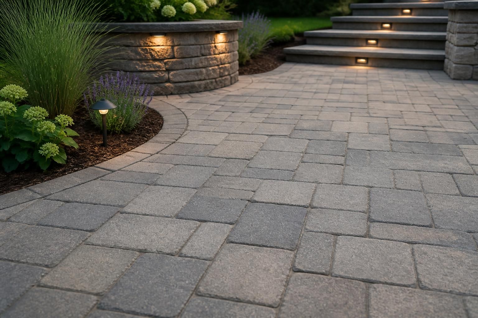Finished paver installation with clean alignment and natural stone texture.
